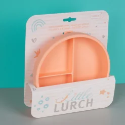 Plato con compartimentos y ventosa para bebé de silicona platino, color naranja - Lurch