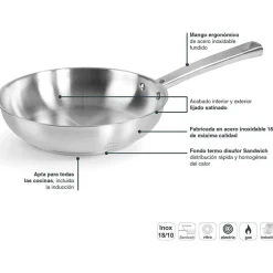 Sartén de acero inoxidable, foodie, 28 cm - Lacor