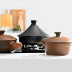 Sartén de cerámica gres para inducción 23 con tapa, canela - Topgres