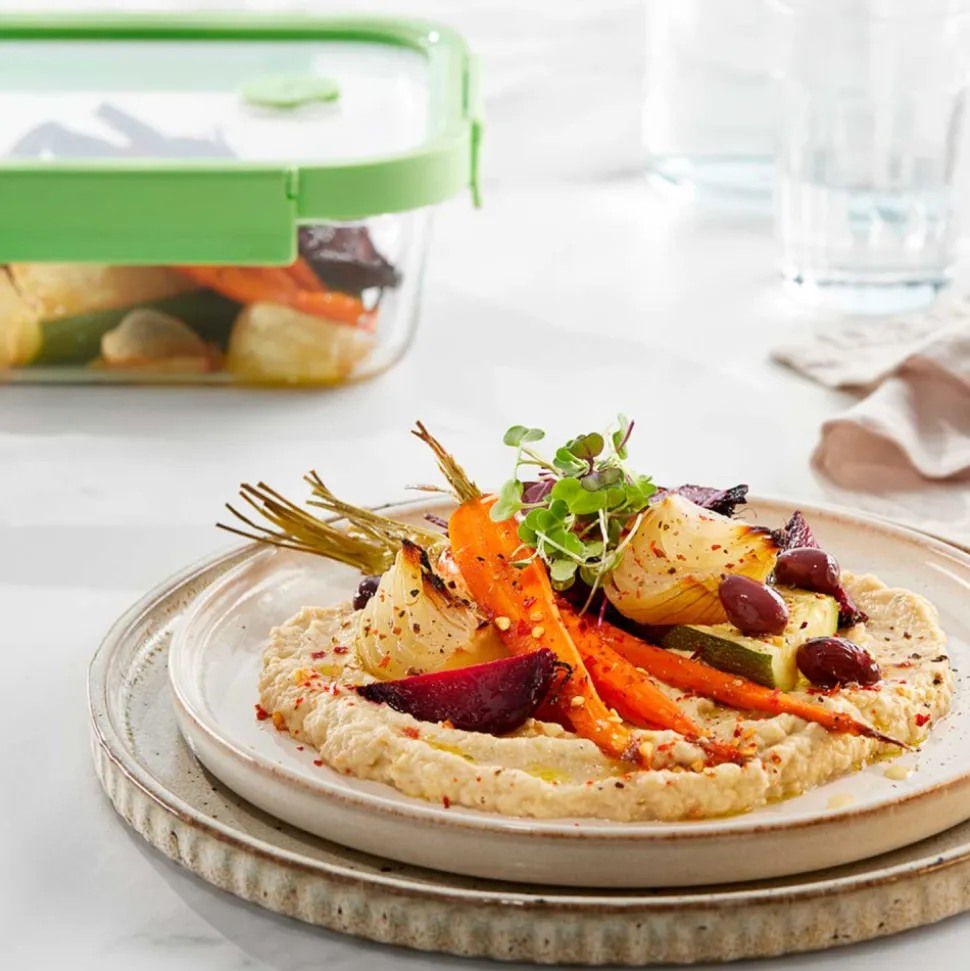 Set de 3 fiambreras de cristal herméticas, rectangulares, con tapa con válvula - Lekue