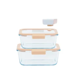 Set de 2 fiambreras de cristal herméticas con válvula y bomba de vacío - Pebbly