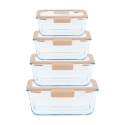Set de 4 fiambreras de cristal herméticas con válvula y bomba de vacío - Pebbly