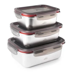 Set de 3 fiambreras herméticas rectangulares de acero inoxidable Ecoinox con tapa - Lacor