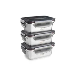 Set de 3 fiambreras herméticas rectangulares de acero inoxidable Ecoinox con tapa, 260 ml - Lacor