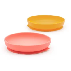 Set de 2 platos con ventosas para bebé, color amarillo y coral - Ekobo