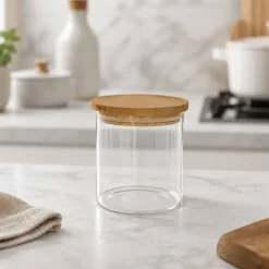Tarro de vidrio con tapa de bambú, hermético, 500 ml - Brandani