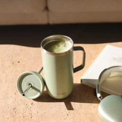 Taza térmica acero inoxidable con pajita, 600 ml, verde - Qwetch