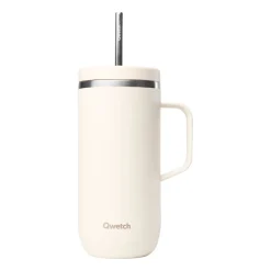 Taza térmica acero inoxidable con pajita, 600 ml, blanca - Qwetch