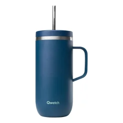 Taza térmica acero inoxidable con pajita, 600 ml, azul - Qwetch