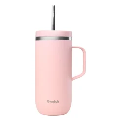 Taza térmica acero inoxidable con pajita, 600 ml, rosa - Qwetch