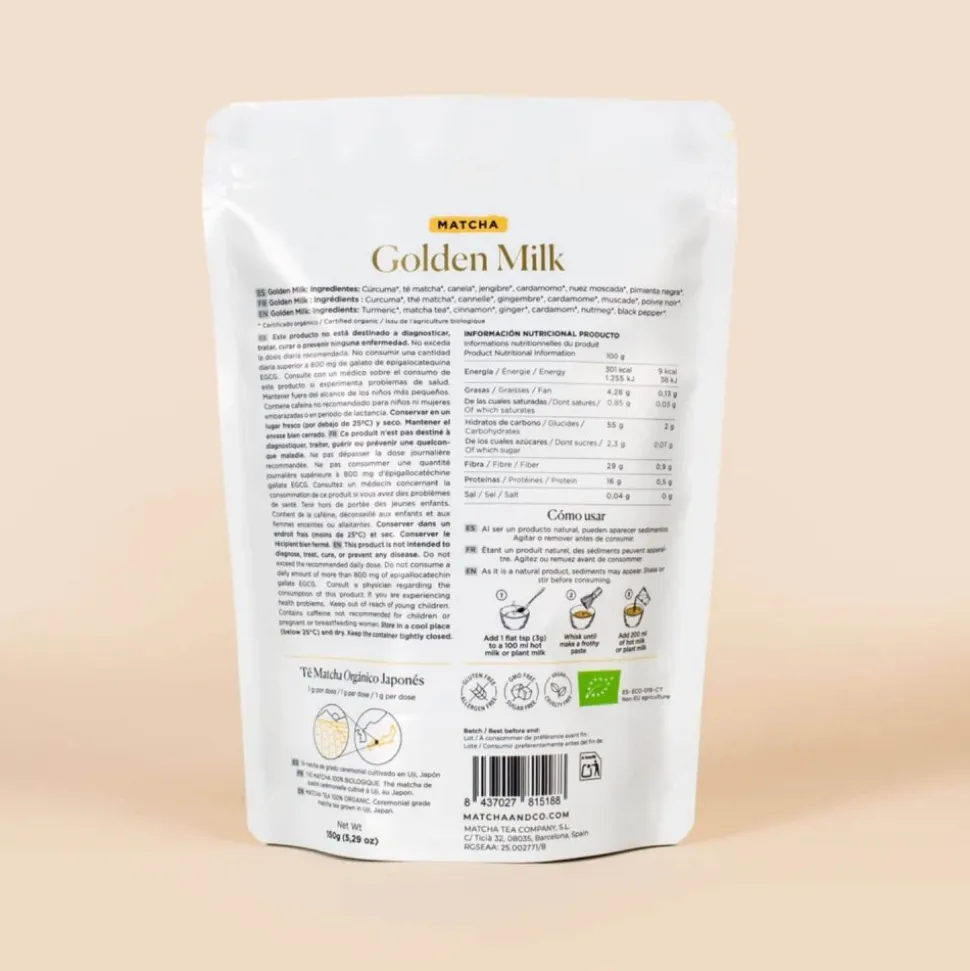 Té Matcha "leche dorada" con cúrcuma y jengibre ecológico, 80 g - Matcha & Co