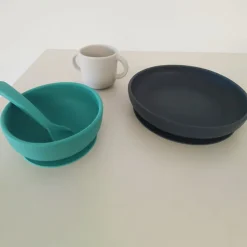 Vajilla bebé de 4 piezas de silicona, turquesa - Ekobo