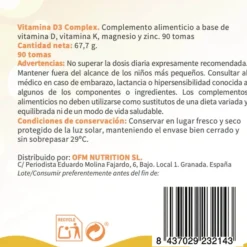 Vitamina D3 complex vegana, 4000 UI + Mg + K2 + Zn, 90 cápsulas - OFM